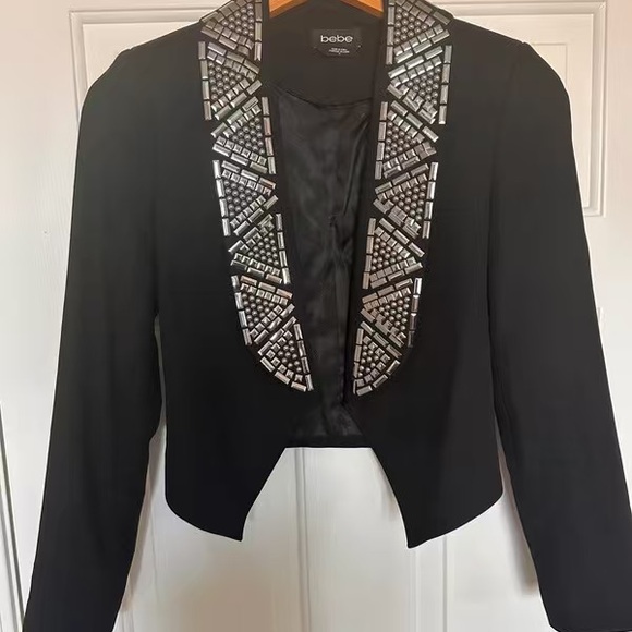 Bebe Black Blazer with Silver Geometric Design - Picture 1 of 2